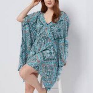 NWT JANTZEN CAFTAN‎ COVER-UP TASSEL TRIM MEDALLION XXS